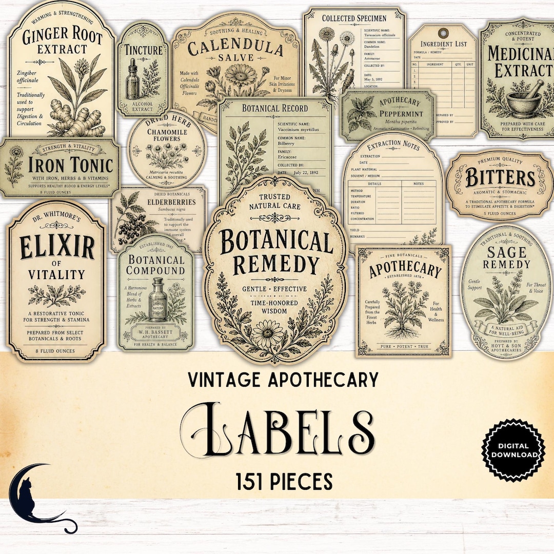 Vintage Apothecary Labels, Herbal Botanical Ephemera, Antique Junk ...