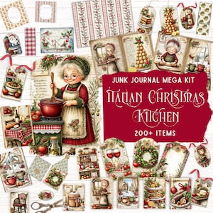 Italian Christmas Kitchen Junk Journal Kit, Printable Folio Pocket, Holiday Baking Ephemera, Festive Digital Scrapbook Paper for DIY Crafts