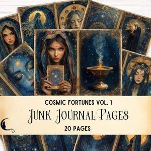 Journal cosmique de diseur de bonne aventure, éphémères mystiques, album de scrapbooking tarot céleste, fournitures d'art imprimables astrologie zodiaque astronomie sorcière,