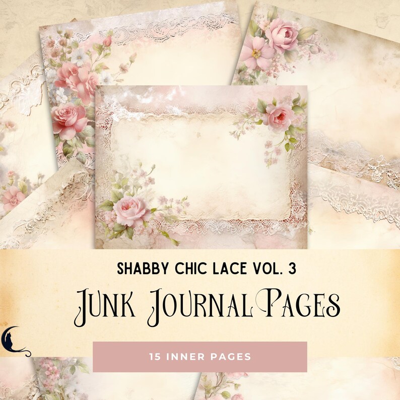 Shabby Chic Vintage Lace Junk Journal Pages | Printable Pages | Digital ...