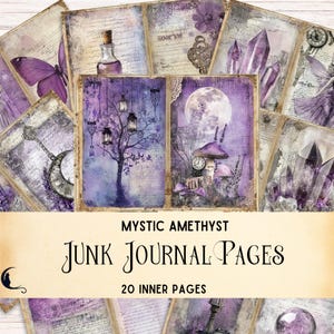 Amethyst Junk Journal Kit, Printable Vintage Purple Ephemera, Mystic Scrapbook Paper, Magical Collage Sheet, Witchy Craft Supplies for DIY