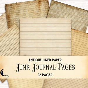 Antique Lined Junk Journal Pages, Digital Vintage Paper, Aged Distressed Printable Backgrounds, Old Texture, Horizontal Filler Scrapbook Kit