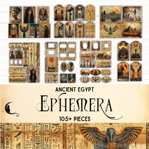 Oude Egypte junk Journal Efemere Kit, Afdrukbare Egyptische Efemere Tags, Unieke Digitale Scrapbooking Benodigdheden, Papier ambachten Kaarten Etiketten