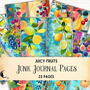 Kit de diario basura de frutas, papel digital botánico colorido y vibrante, efímera imprimible para álbum de recortes en azul eléctrico, suministros para manualidades creativas.