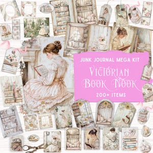 Kit de carnet de bord pour livre victorien, album de scrapbooking numérique imprimable, pochette folio pliante bricolage, éphémères vintage, fleurs sans couture shabby Chic