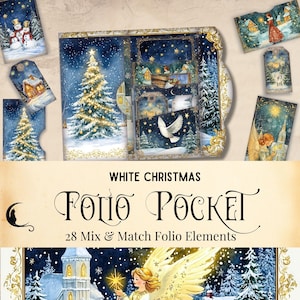 Kit folio pliant confortable aquarelle Noël indésirable journal, impression éphémères de poche, marché de village de Noël vintage, charme rétro festif