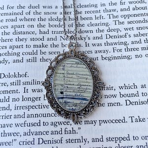 LIBRARY BOOK Sign-Out CARD Silver Oval Pendant Necklace, Book Lover Gift