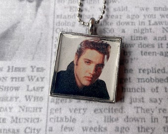 ELVIS PRESLEY Square Silver Pendant Necklace