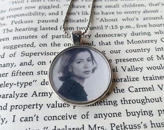 JOAN DIDION Round Silver Pendant Necklace, Book Lover Gift