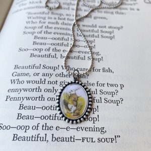 The White Rabbit Alice in Wonderland Small Oval Silver Pendant Necklace, Book Lover Gift