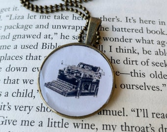 TYPEWRITER Round Antiqued Brass Pendant Necklace, Writer Gift