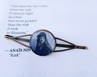 ANAIS NIN Round Antiqued Brass Barrette, Book Lover Gift