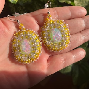 Yellow and Silver beaded earrings