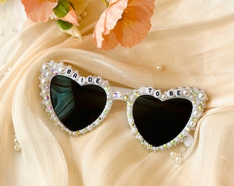 Customized Bride Heart Rhinestone Sunglasses, Bride To Be Sunglasses, Pearl Sunglasses Bride, Groom Bridal Sunglasses Bachelorette Wedding