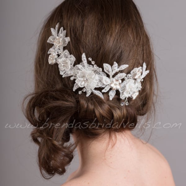 Wedding Lace Headpiece, Lace Hair Vine, Bridal Hair Accessory, White or Ivory - Courtney