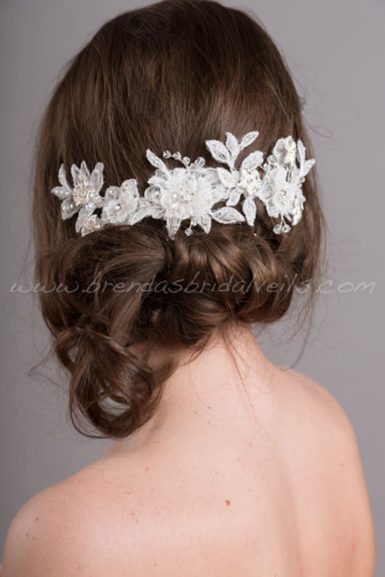 Wedding Lace Headpiece, Lace Hair Vine, Bridal Hair Accessory, White or Ivory Courtney image 4