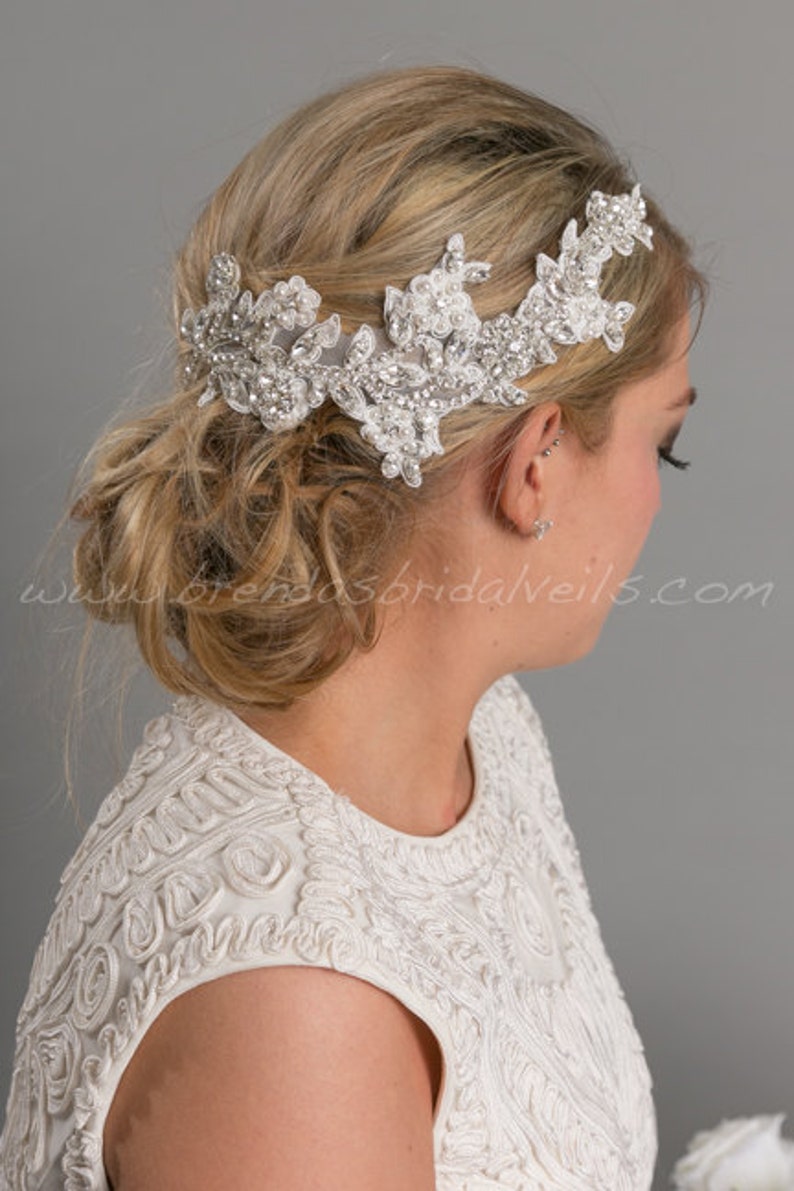 Wedding Hair Vine, Bridal Lace Headpiece, Lace Hair Vine, Rhinestone Hair Comb, Wedding Hair Accessory Lizette image 1