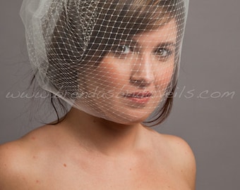 Double Layer Birdcage Bridal Veil, Wedding Veil, Illusion Tulle and Russian Netting - Tabitha