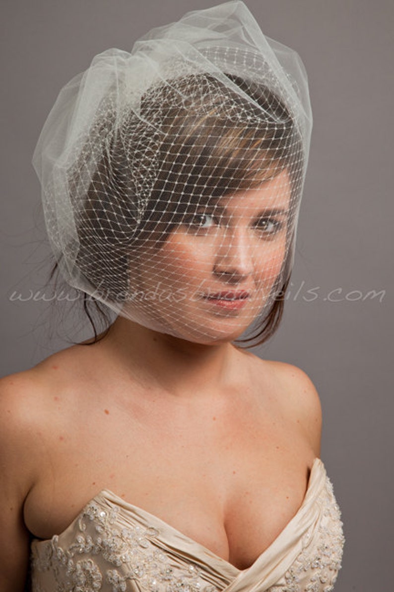 Double Layer Birdcage Bridal Veil, Wedding Veil, Illusion Tulle and Russian Netting Tabitha image 1