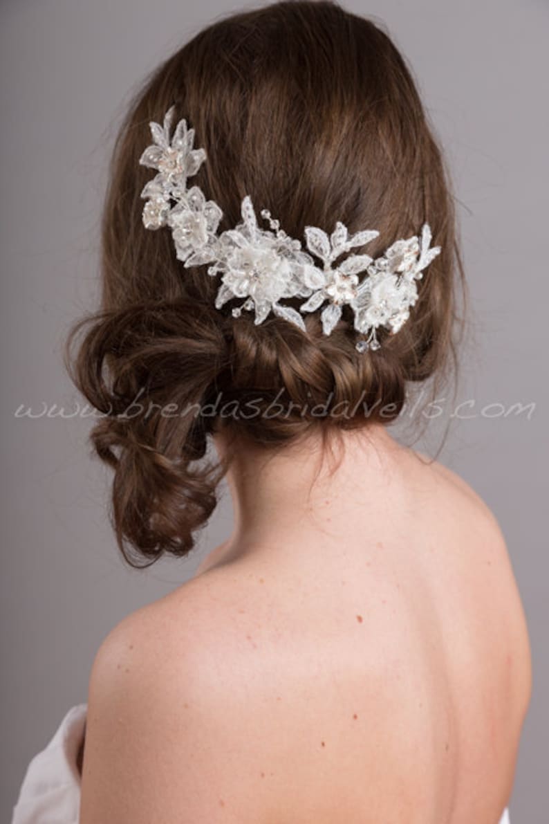 Wedding Lace Headpiece, Lace Hair Vine, Bridal Hair Accessory, White or Ivory Courtney image 1
