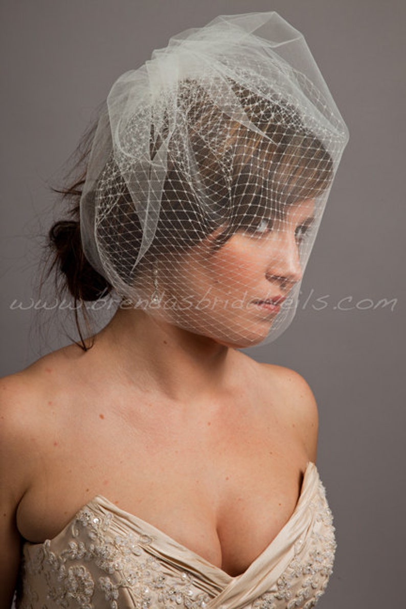 Double Layer Birdcage Bridal Veil, Wedding Veil, Illusion Tulle and Russian Netting Tabitha image 2