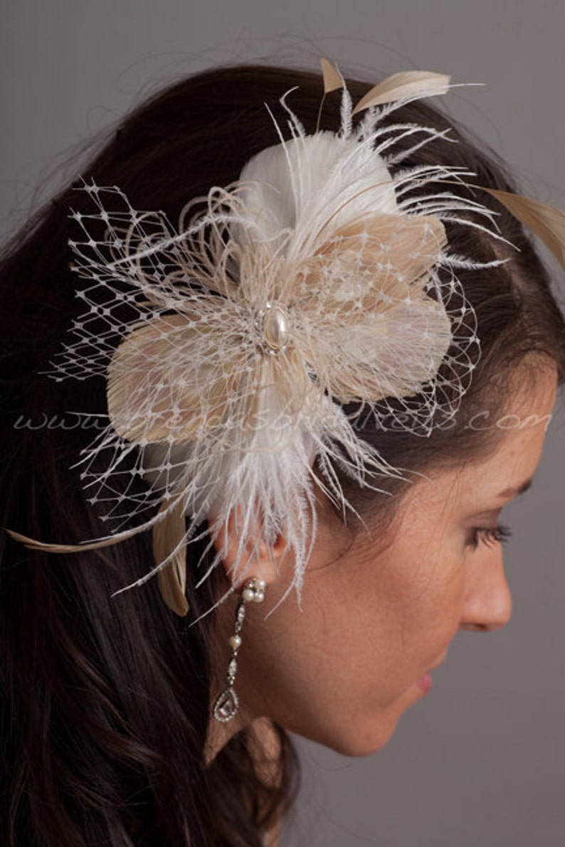 Ivory Feather Birdcage Fascinator Champagne Peacock Eyes Etsy