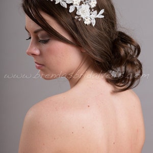 Wedding Lace Headpiece, Lace Hair Vine, Bridal Hair Accessory, White or Ivory Courtney image 2