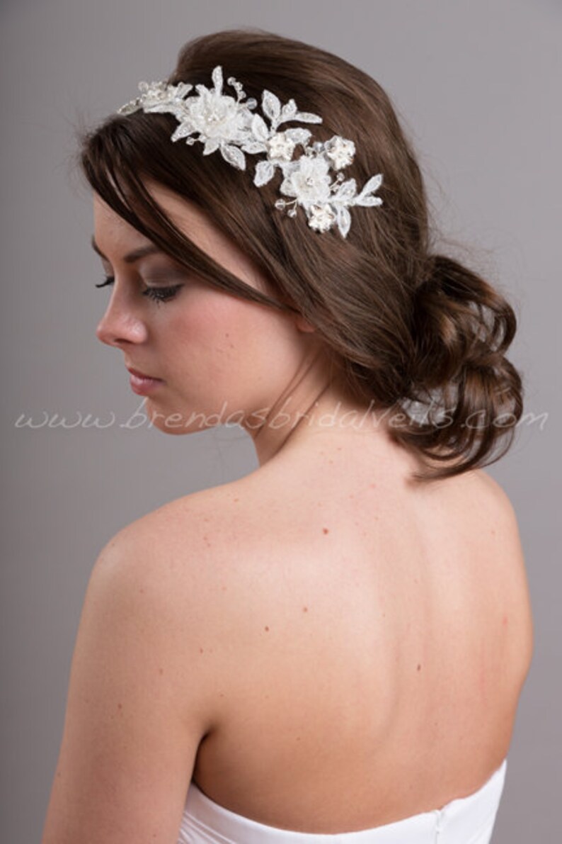 Wedding Lace Headpiece, Lace Hair Vine, Bridal Hair Accessory, White or Ivory Courtney image 2