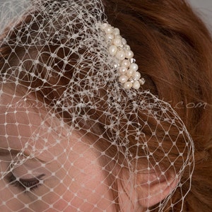 Birdcage Veil with Bridal Pearl Hair Comb, Bridal Pearl Hair Piece, Wedding Veil, Birdcage Veil