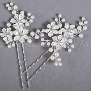 Wedding Hair Accessory, Bridal Pearl Hair Pins, Rhinestone Wedding Headpiece Freda image 4