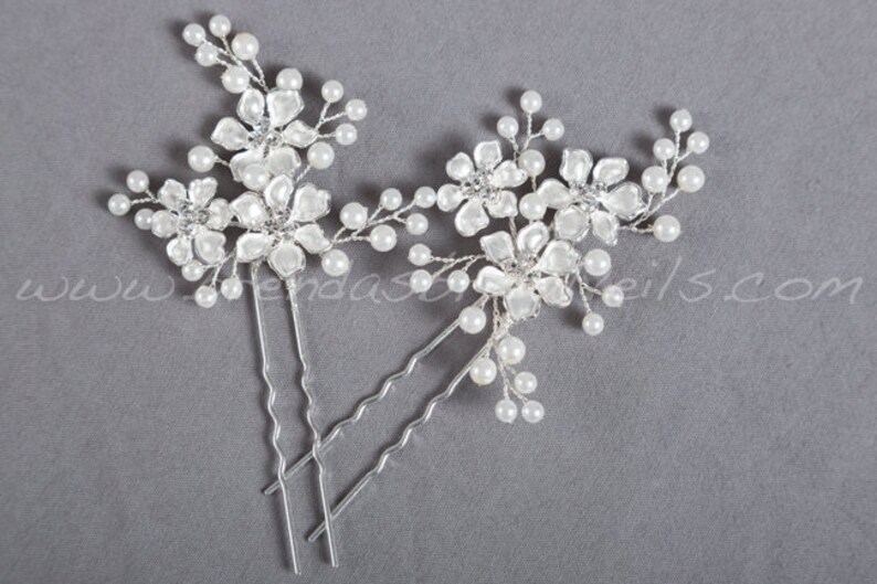 Wedding Hair Accessory, Bridal Pearl Hair Pins, Rhinestone Wedding Headpiece Freda image 4