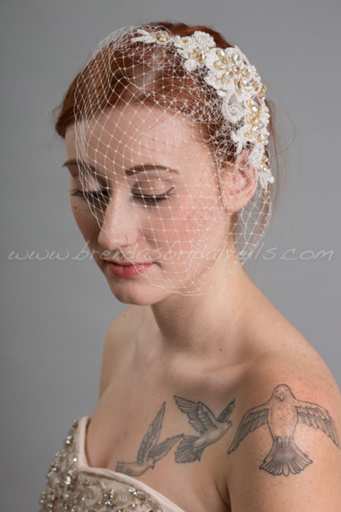 Wedding Birdcage Veil With Ivory Lace Bridal Hair Piece Pearl Etsy
