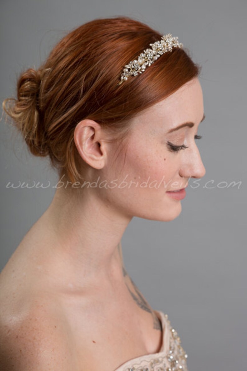 Gold Headband, Fresh Water Pearls, Rhinestones, Bridal Headband, Wedding Hairband Charlotte image 4