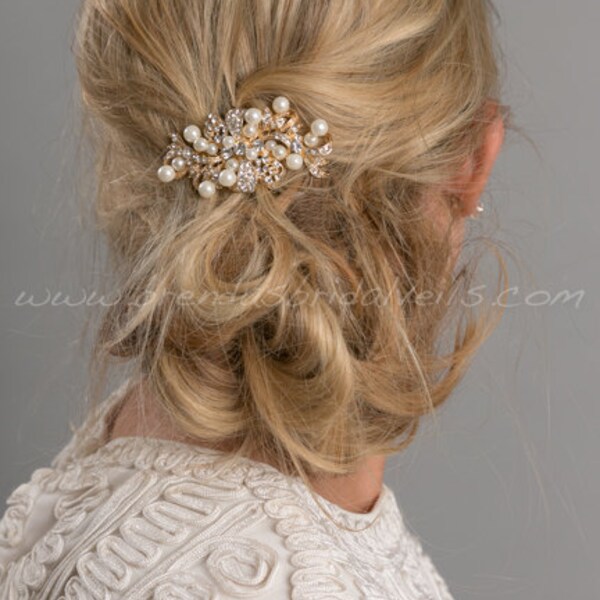 Wedding Hair Comb, Rhinestone Pearl Headpiece, Rhinestone Bow Hair Comb - Blair