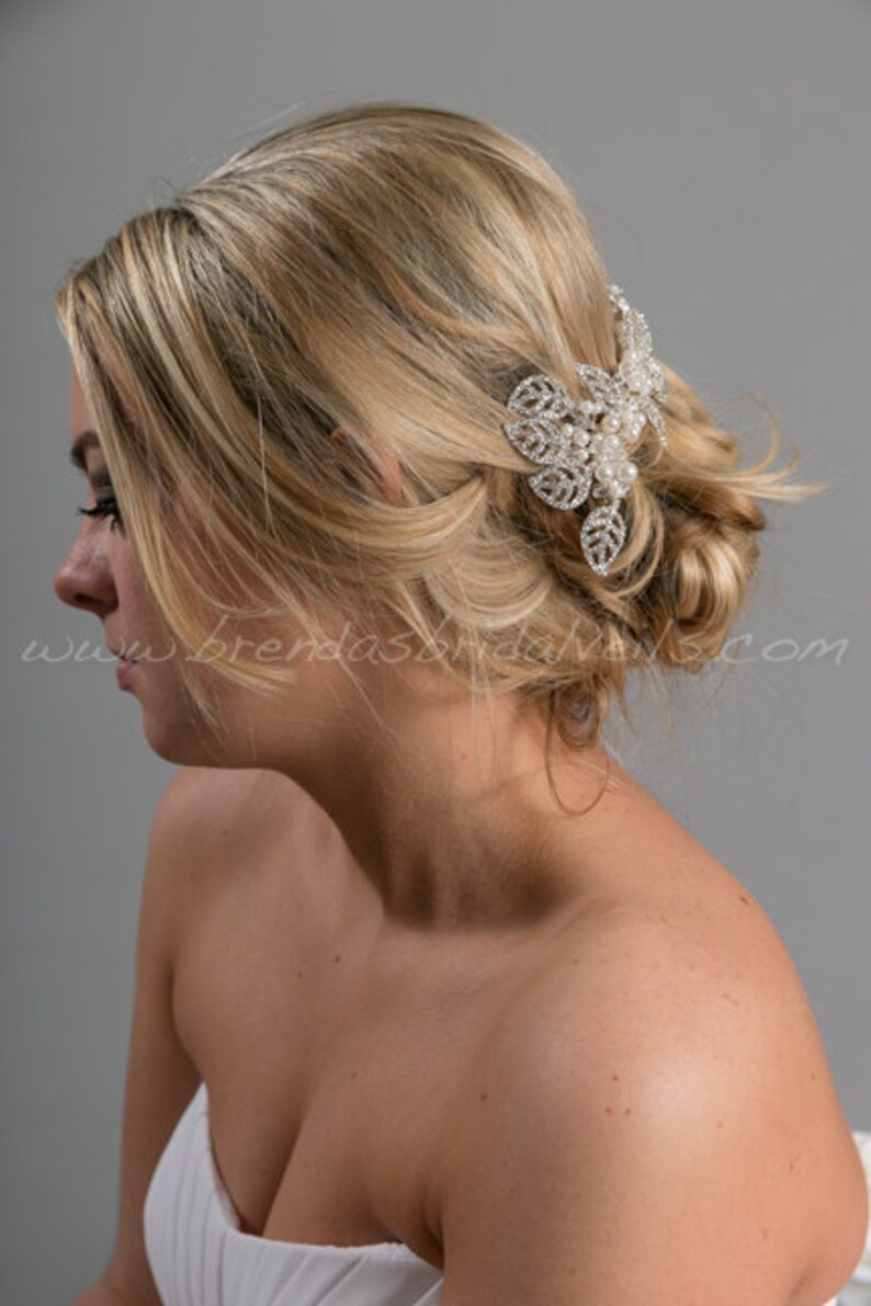 Lorna Rhinestone Bridal Hair Vine Rhinestone Leaf Headpiece Wedding Hair Comb Rhinestone and Pearl Hair Comb