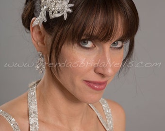 Crystal Rhinestone Lace Hair Comb, Rhinestone Headpiece, Bridal Birdcage Fascinator - Milena