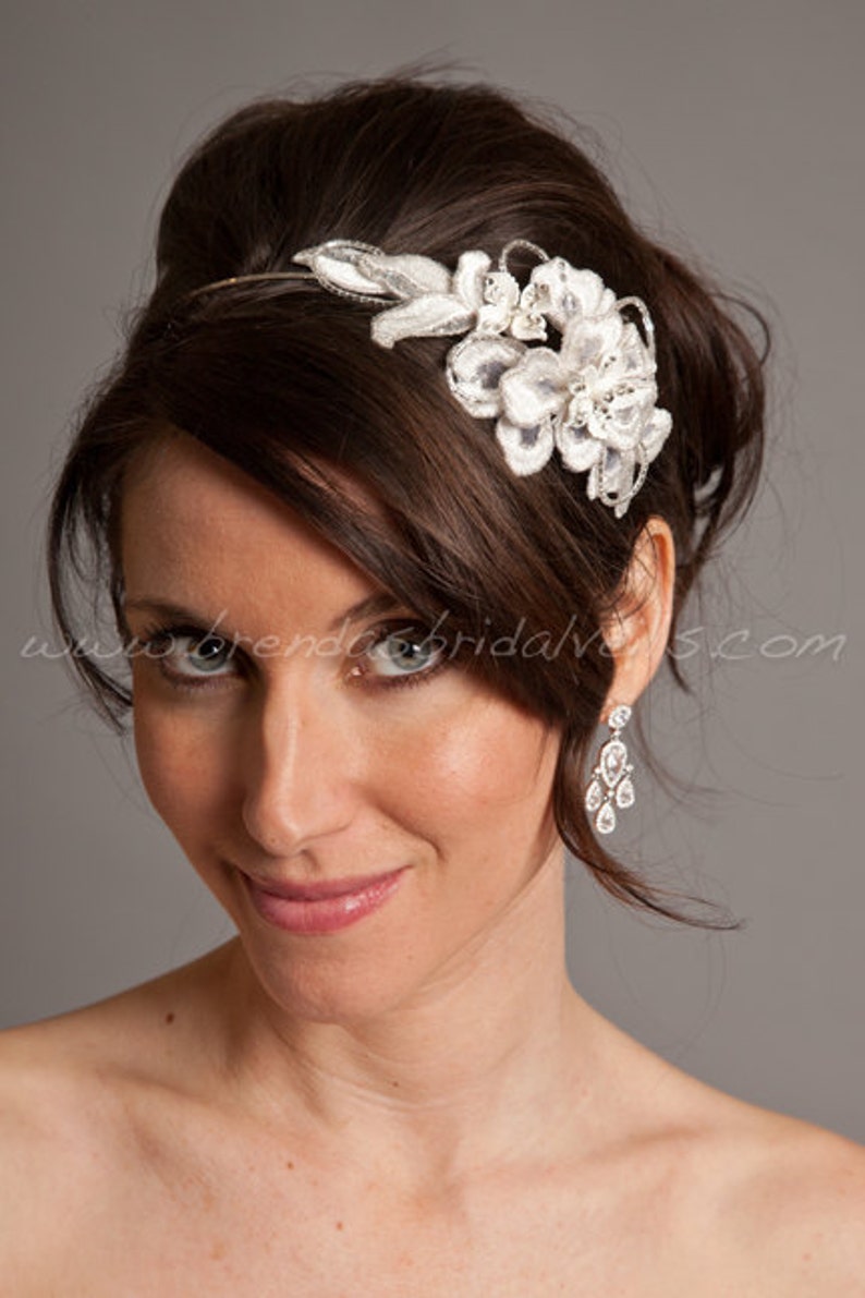 Wedding Headband Lace Comb Porcelain Flowers Rhinestones Etsy