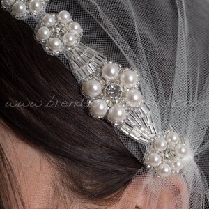 Rhinestone and Pearl Juliet Cap Veil, 1920s Inspired Bridal Veil, Wedding Cap Veil Viola image 5