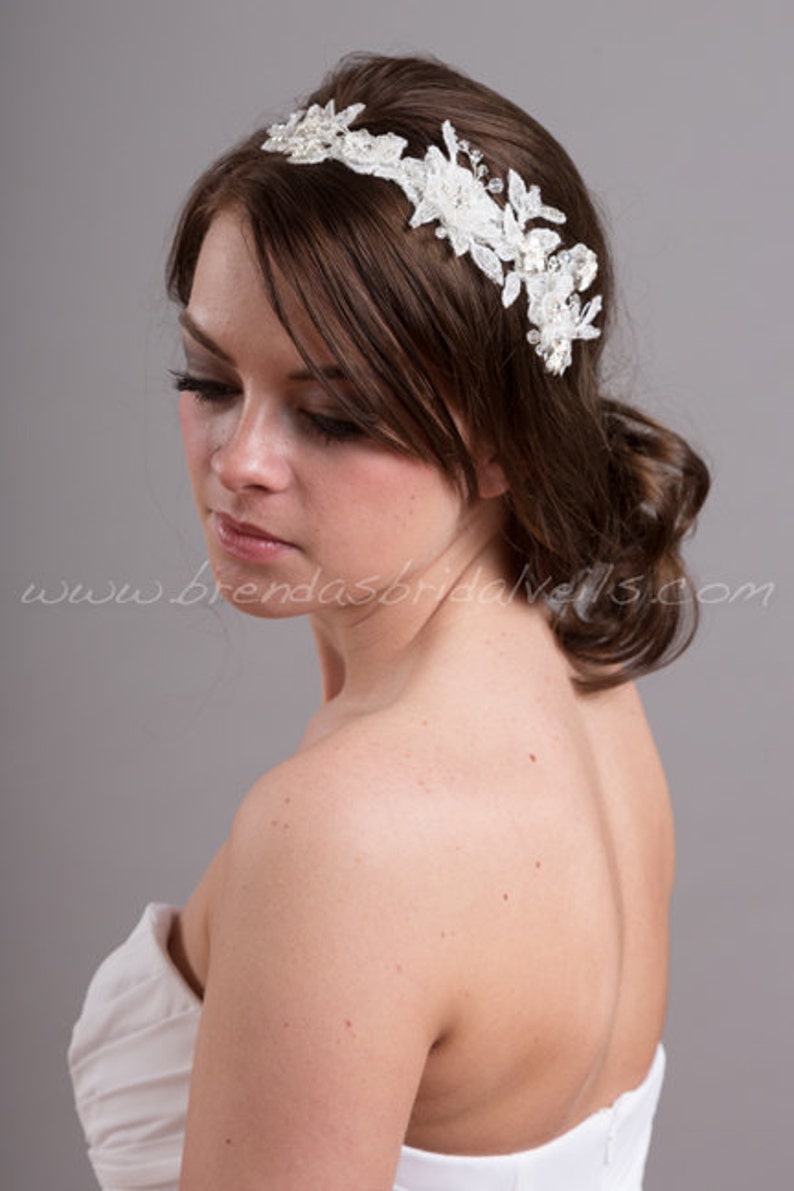 Wedding Lace Headpiece, Lace Hair Vine, Bridal Hair Accessory, White or Ivory Courtney image 3