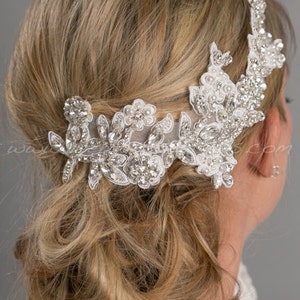 Wedding Hair Vine, Bridal Lace Headpiece, Lace Hair Vine, Rhinestone Hair Comb, Wedding Hair Accessory Lizette image 2