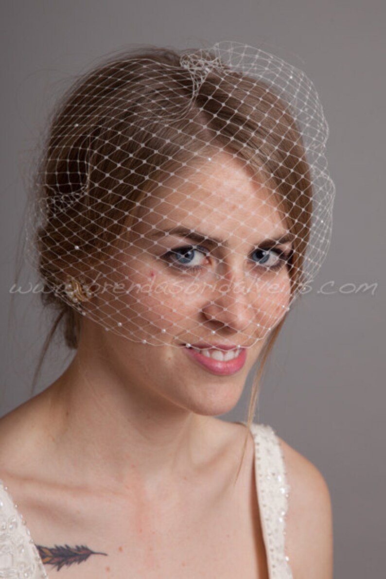 Birdcage sluier, Pearl Accent Bandeau-Birdcage sluier, Wedding Veil, Bridal Veils afbeelding 2