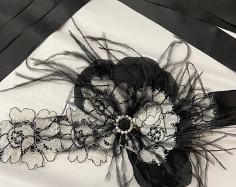 Wedding Dress Sash, Bridal Sash, Black And White Wedding Dress Sash, Ready To Ship