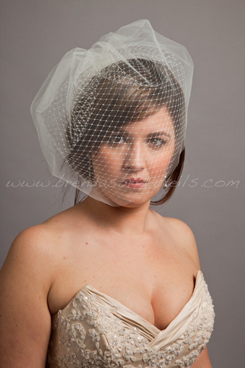 Double Layer Birdcage Bridal Veil, Wedding Veil, Illusion Tulle and Russian Netting Tabitha image 3