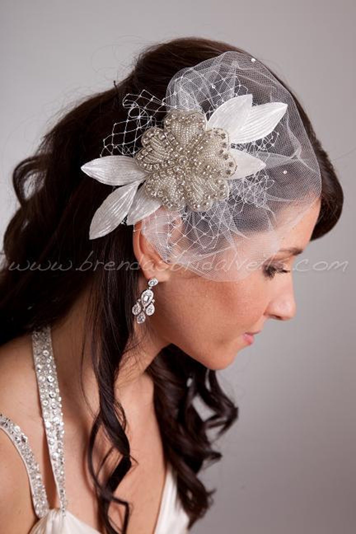 Crystal Rhinestone Beaded Flower Bridal Hair Piece With Etsy