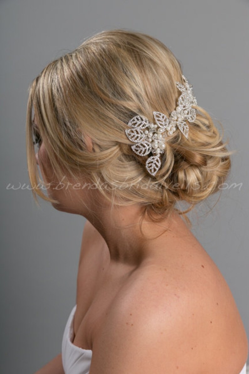 Lorna Rhinestone Bridal Hair Vine Rhinestone Leaf Headpiece Wedding Hair Comb Rhinestone and Pearl Hair Comb