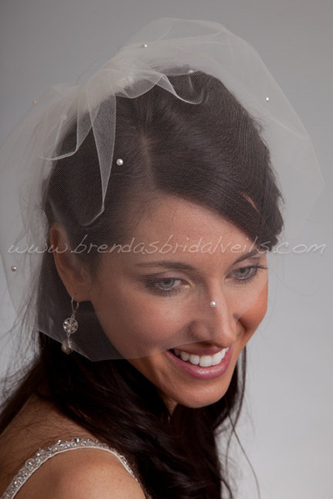 Bridal Birdcage Veil Tulle 11 Inch Blusher With Pearls Etsy