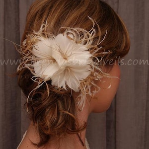 Feather Flower, Bridal Veil Birdcage Fascinator, Vanilla & Honey Ivory Champagne - Sophia