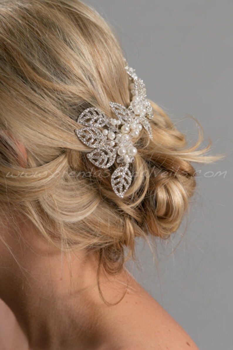 Lorna Rhinestone Bridal Hair Vine Rhinestone Leaf Headpiece Wedding Hair Comb Rhinestone and Pearl Hair Comb