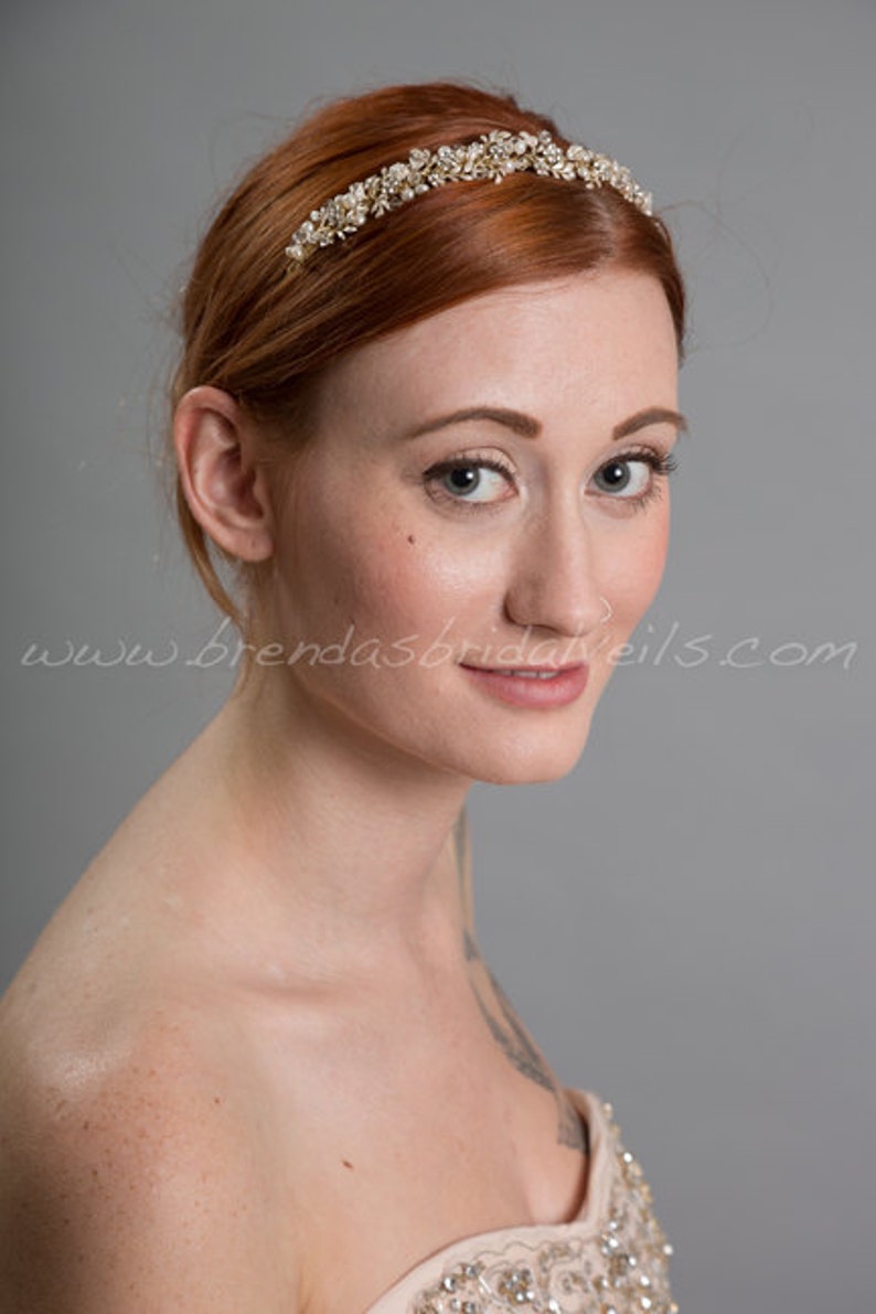 Gold Headband, Fresh Water Pearls, Rhinestones, Bridal Headband, Wedding Hairband Charlotte image 3