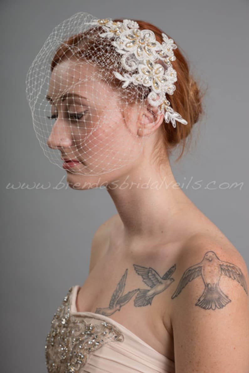Wedding Birdcage Veil With Ivory Lace Bridal Hair Piece Pearl Etsy
